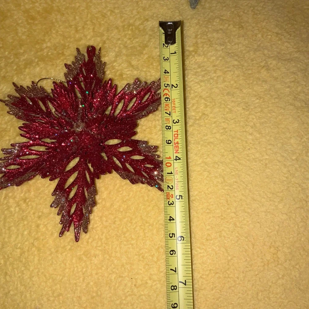 Glitter Snowflake Christmas Ornaments Set of 2 Red Silver Holiday‎ Decor
